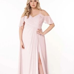 Azazie Light Pink Cold-Shoulder Maxi Dress